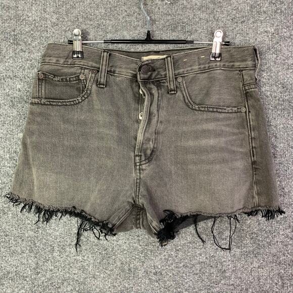 Madewell Relaxed Denim Shorts Black Frayed Button Fly Jean Shorts Sz 27‎ - Picture 1 of 12